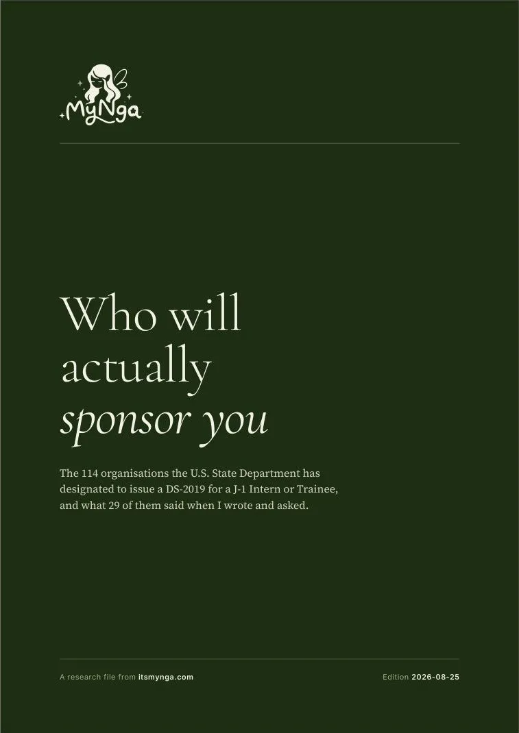 The cover of the research file: a dark green page reading Who will actually sponsor you, with Nga's mark above it.