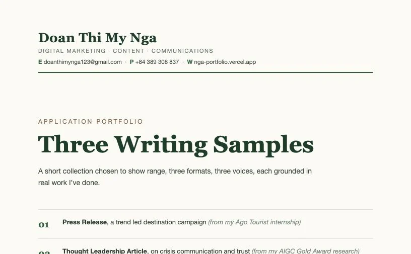 Writing samples — press release, thought leadership, copywriting